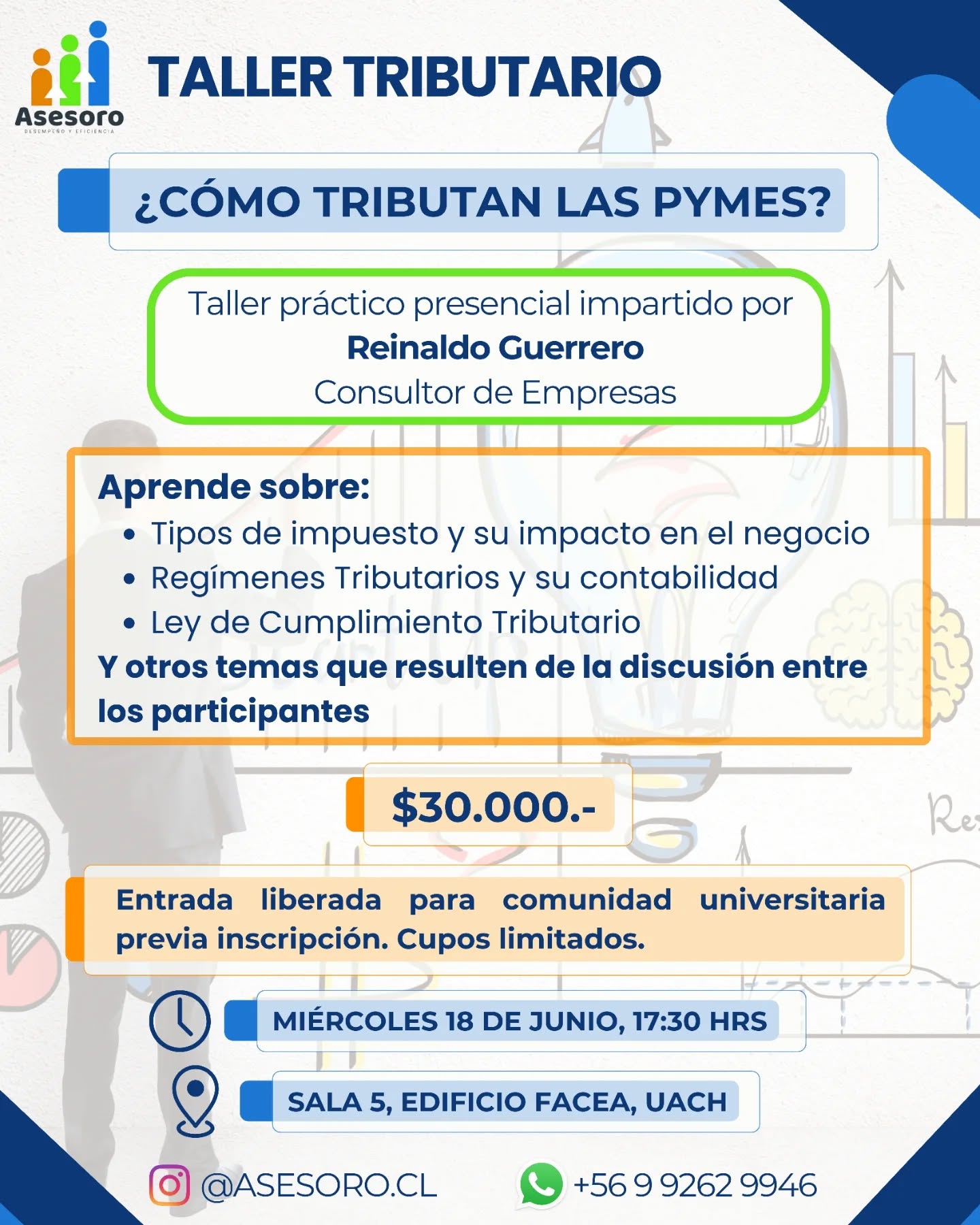 Nuevo Taller Tributario para PYMES
📅 Agéndalo en tu calendario✒️ ¿Cómo tributan las PYMES?
En este taller práctico aprenderás sobre los distintos tipos de impuestos y su impacto en tu negocio, regímenes triburarios, tipos de contabilidad y Ley de Cumplimiento Tributario🤝 Modalidad Presencial para permitir la discusión entre participantes, aclarando dudas de manera colaborativa 💡🗓 Miércoles 18 de Junio, 17:30 hrs
📍Sala 5, Edificio FACEA, UACH❗️$30.000.- (por empresa)
❗️CUPOS LIMITADOS.
👉 ENTRADA LIBERADA PARA LA COMUNIDAD UNIVERSITARIA (Previa inscripción)Formulario de inscripción (Link disponible en la biografía)
https://forms.gle/jgd7DhHmvAv7HF1E7#valdiviacl #regiondelosrios #pymesvaldivianas #tallertributario