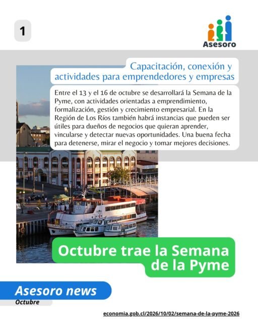 Bienvenidos a la editorial Asesoro News 🆕, un espacio donde compartiremos noticias y novedades que pueden tener un impacto real en la gestión de tu negocio.En esta edición revisamos tres temas que marcan octubre: el nuevo Subsidio Unificado al Empleo, el aumento en la fiscalización de facturas por parte del SII y la llegada de la Semana de la Pyme. 🚀Mantenerse informado también es parte de tomar mejores decisiones. Si alguna de estas noticias puede afectar a tu empresa y quieres revisar tu caso, escríbenos o agenda una reunión con nuestro equipo. 🙌